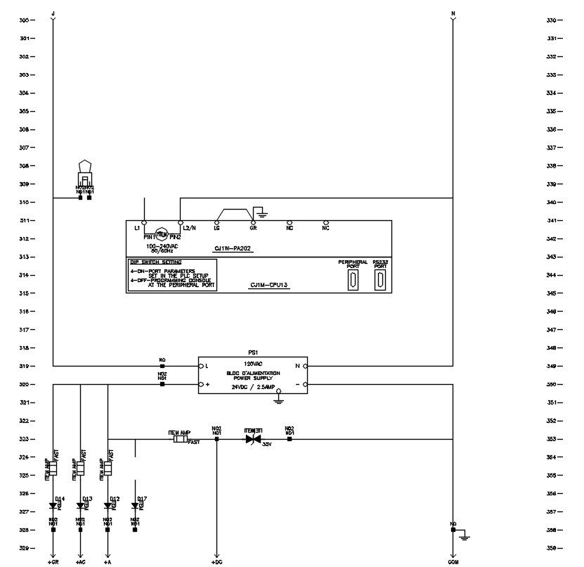 2D design of electric wiring diagram in AutoCAD drawing, CAD file, dwg file