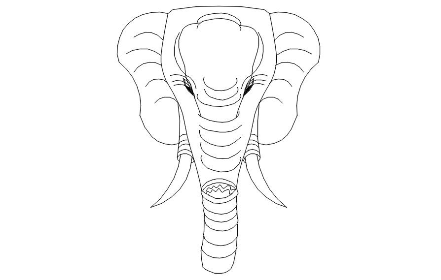 2D design of elephant face in AutoCAD drawing, CAD file, dwg file