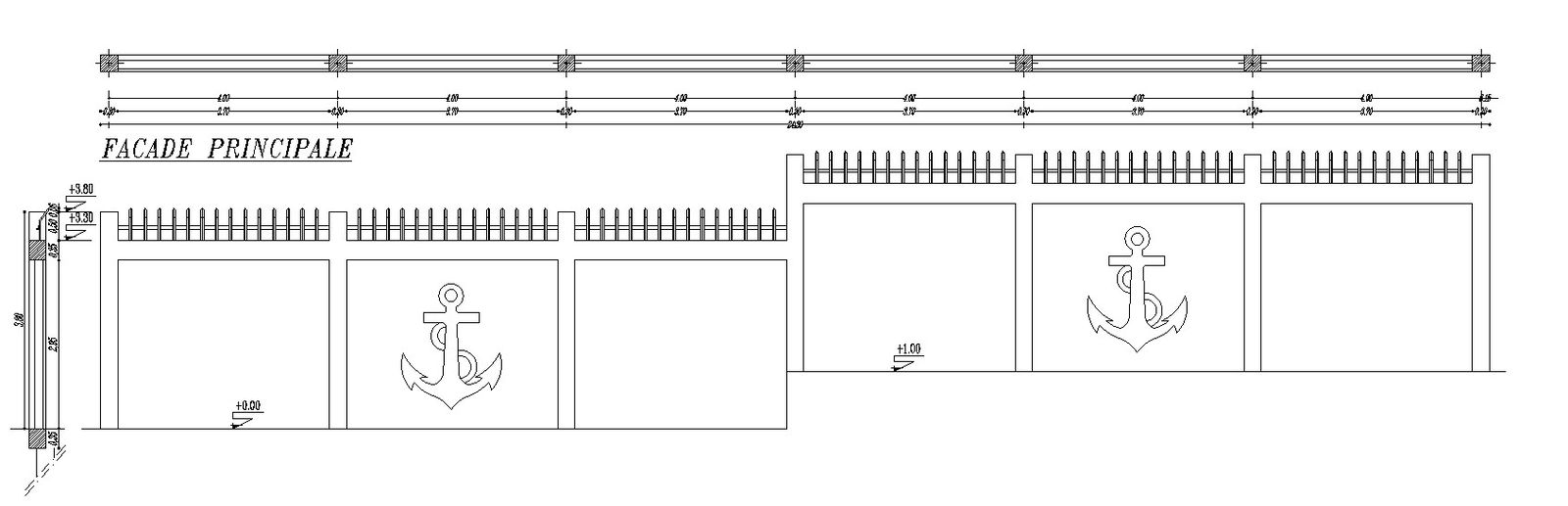 2D design of elevation and section plan of boundary wall in detail AutoCAD drawing, CAD file, dwg file