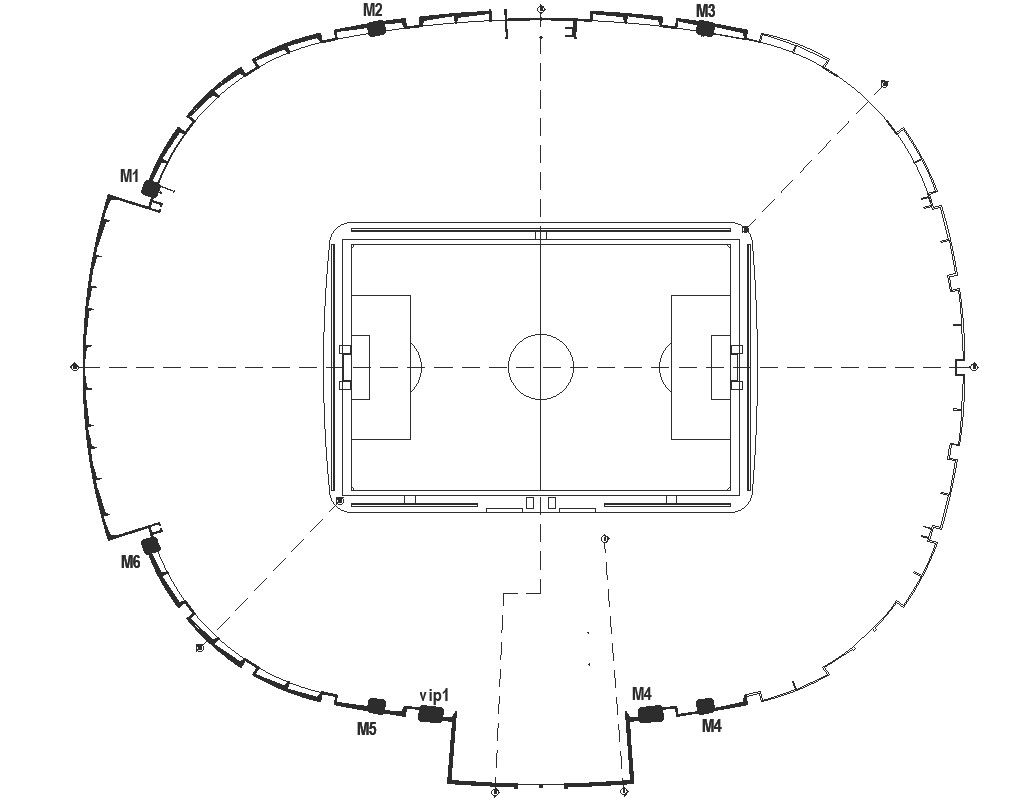 2D design of football stadium in detail AutoCAD drawing, CAD file, dwg file