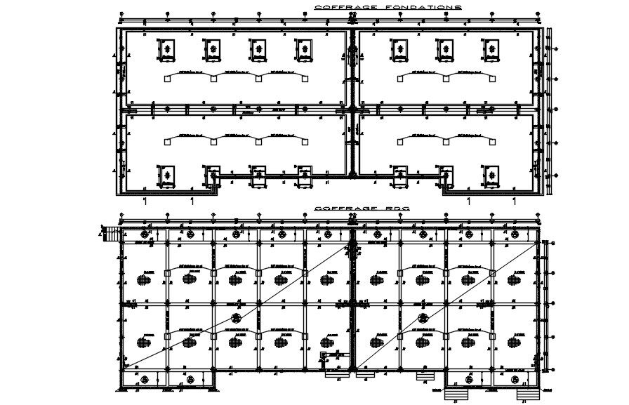 2D design of foundation and ground floor formwork plan in detail AutoCAD drawing, CAD file, dwg file