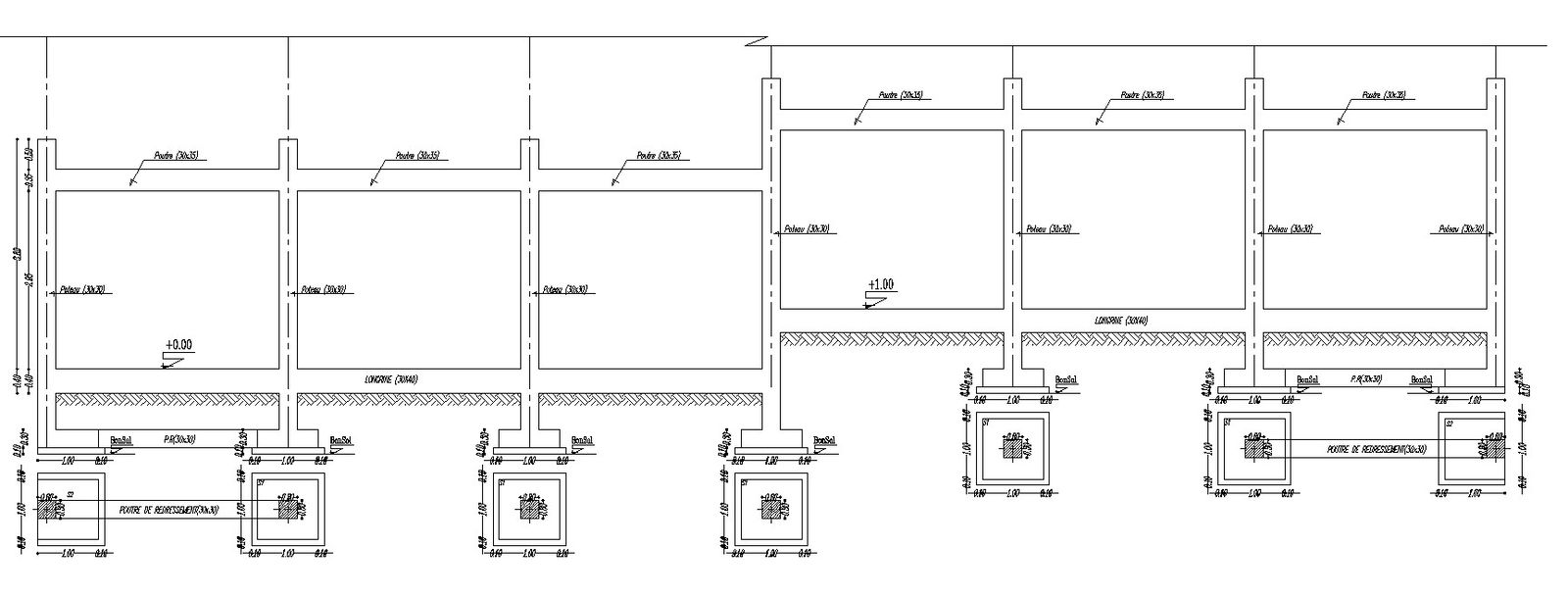 2D design of foundation details of boundary wall in AutoCAD drawing, CAD file, dwg file