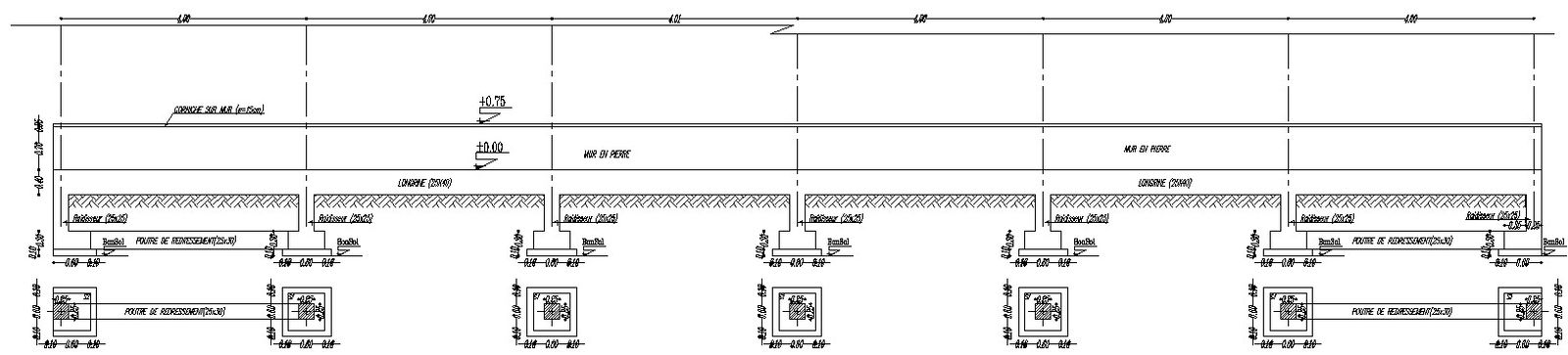 2D design of foundation details of outer wall in AutoCAD drawing, CAD file, dwg file