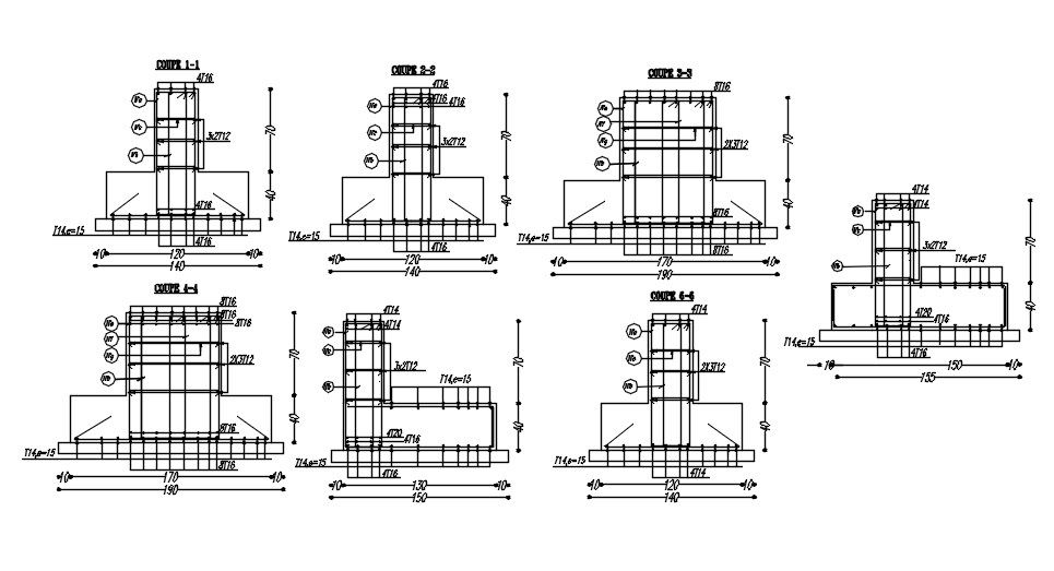 2D design of foundation reinforcement details in AutoCAD drawing, CAD file, dwg file