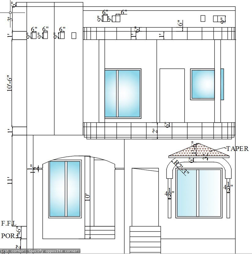 Residential House Front Elevation Drawing in CAD Drawing