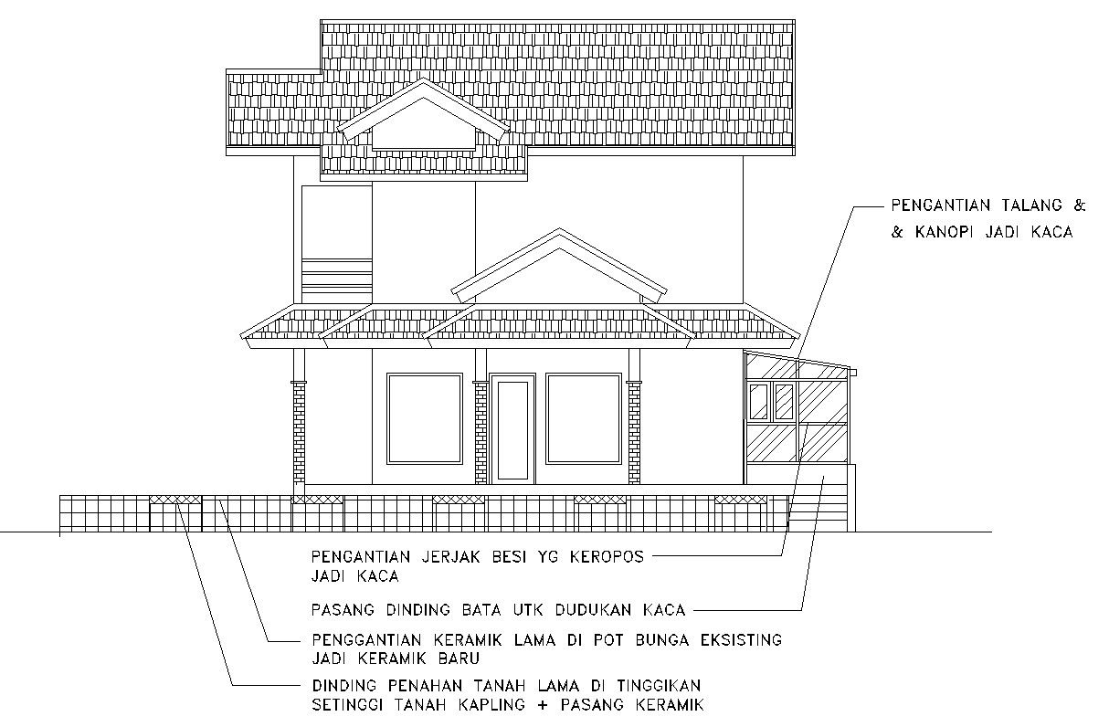 2D Front Elevation Drawing of House in AutoCAD DWG Format