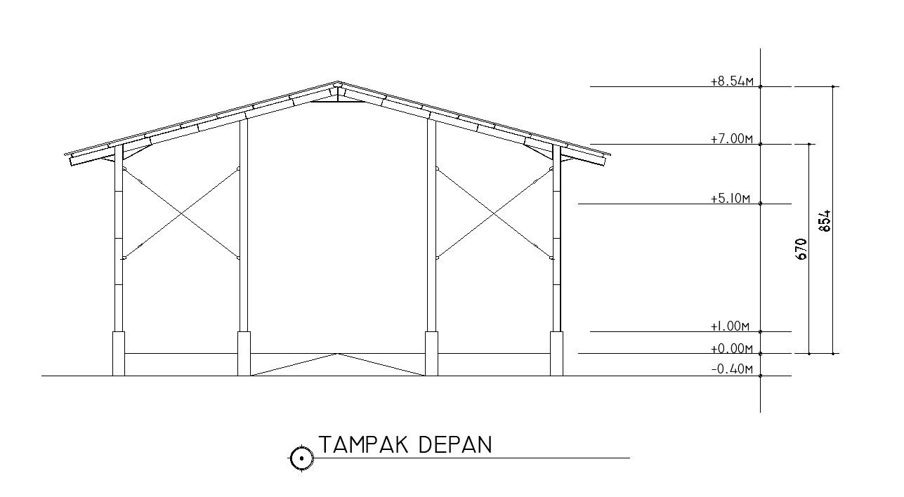 2D design of front view of structure in AutoCAD drawing, CAD file, dwg file
