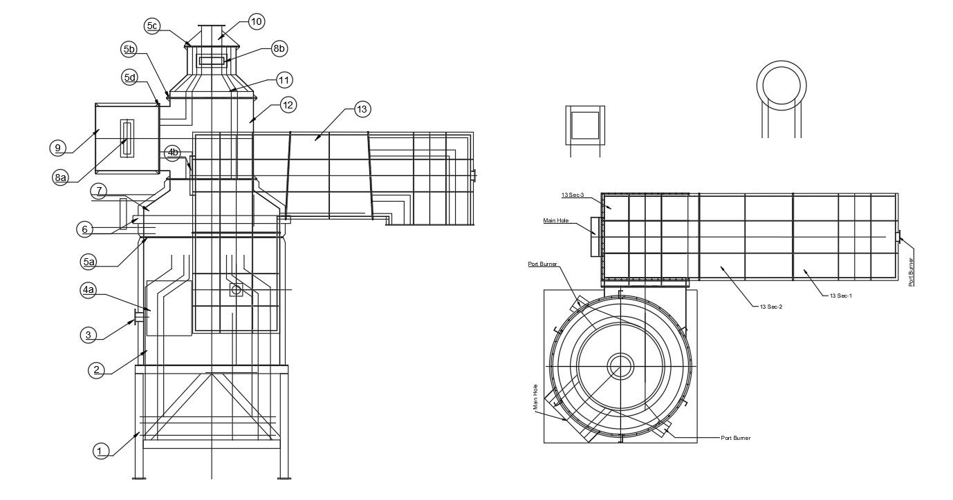 2D design of incinerator machine, CAD file, dwg file, AutoCAD drawing