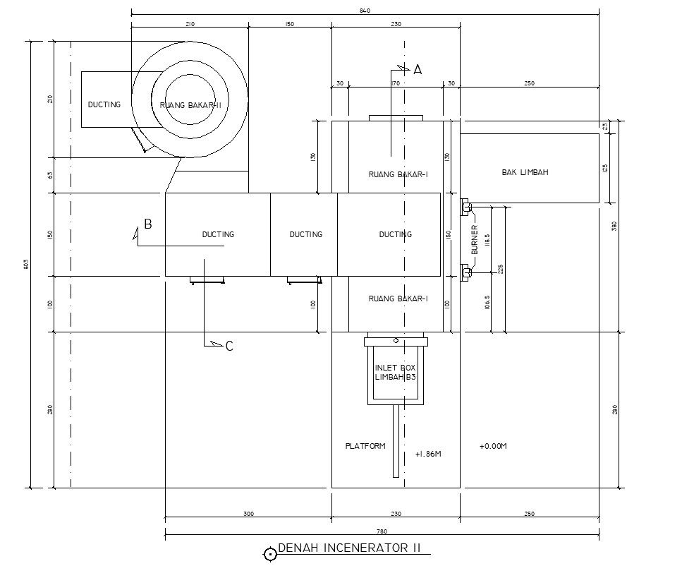 2D design of incinerator plan in detail AutoCAD drawing, CAD file, dwg file