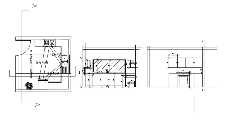 2D design of kitchen layout plan in AutoCAD drawing, dwg file, CAD file