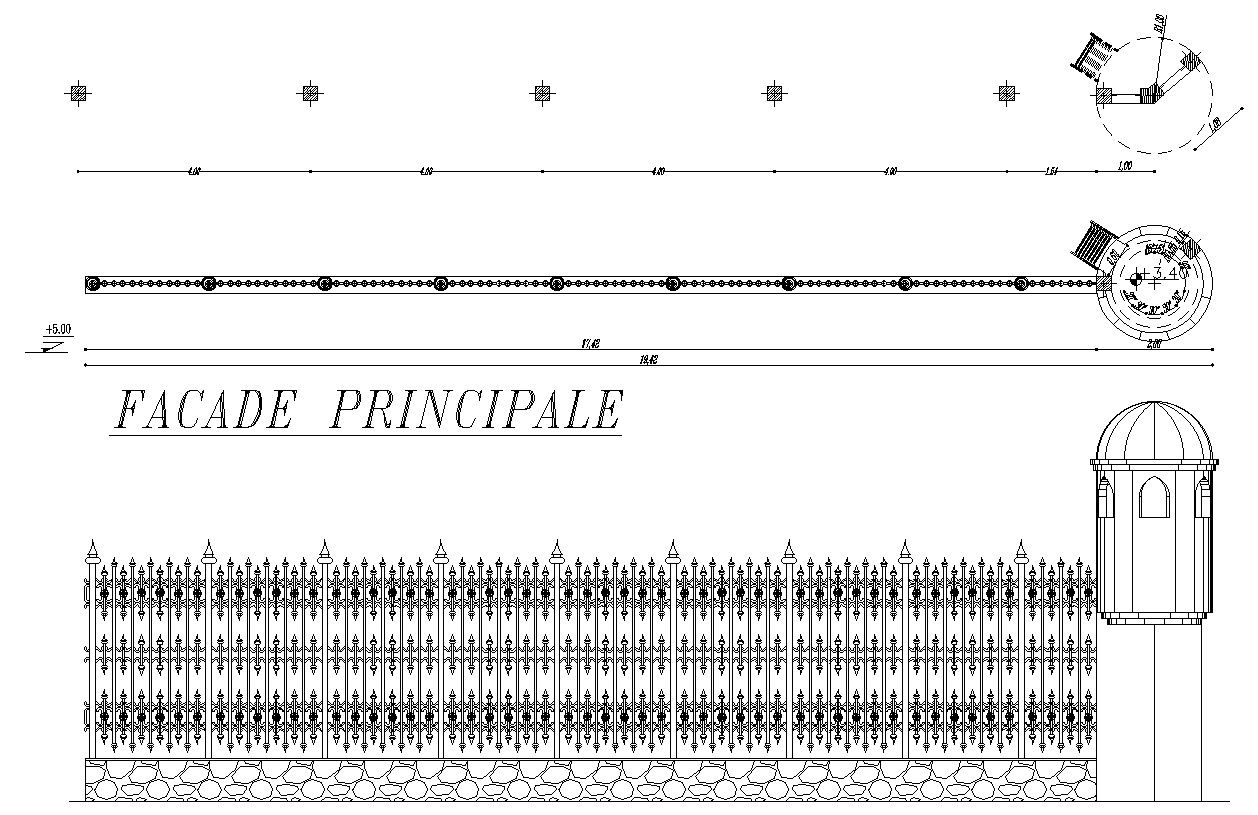 2D design of main facade with details in AutoCAD drawing, CAD file, dwg file