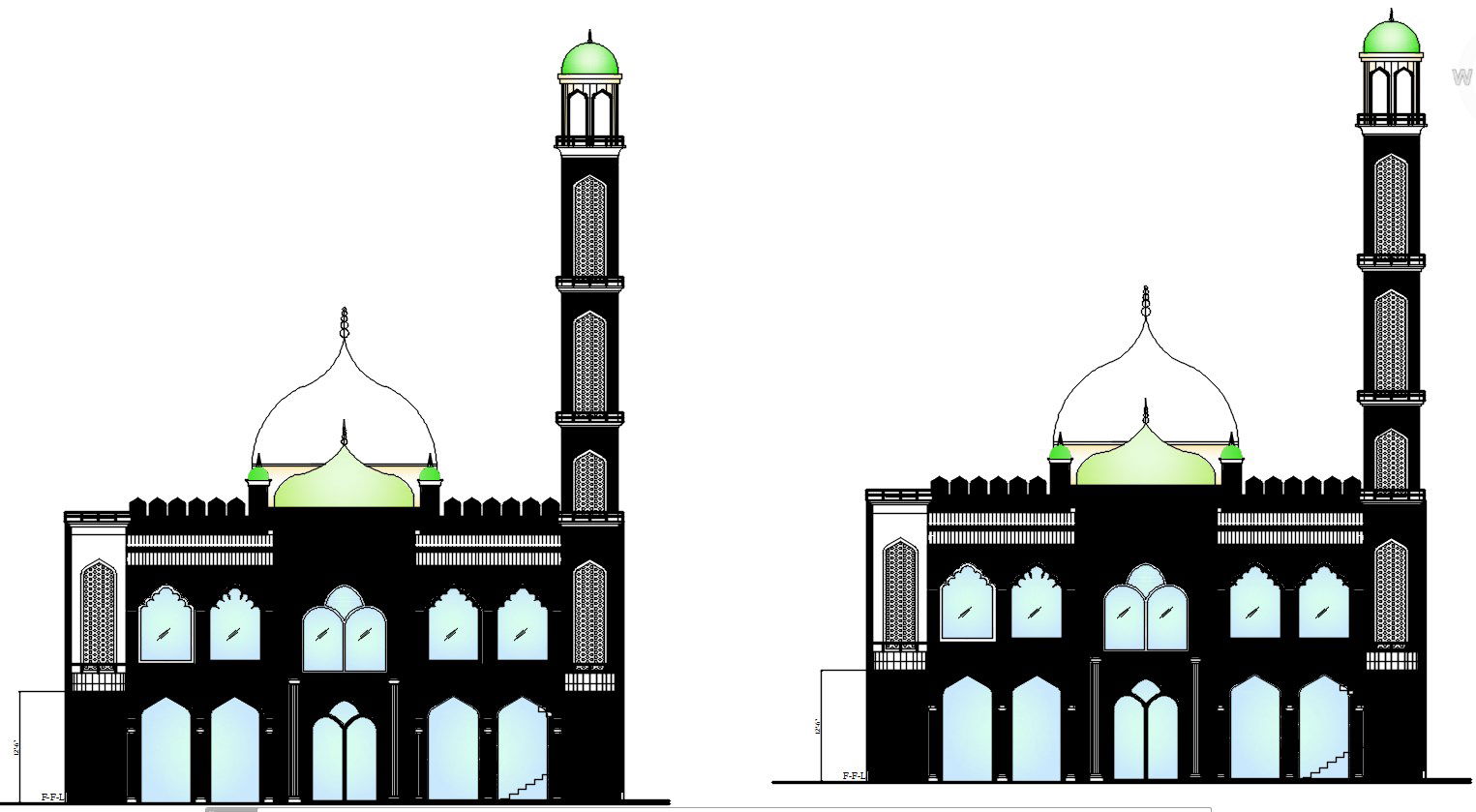 2D design of masjid elevation in AutoCAD drawing, CAD file, dwg file