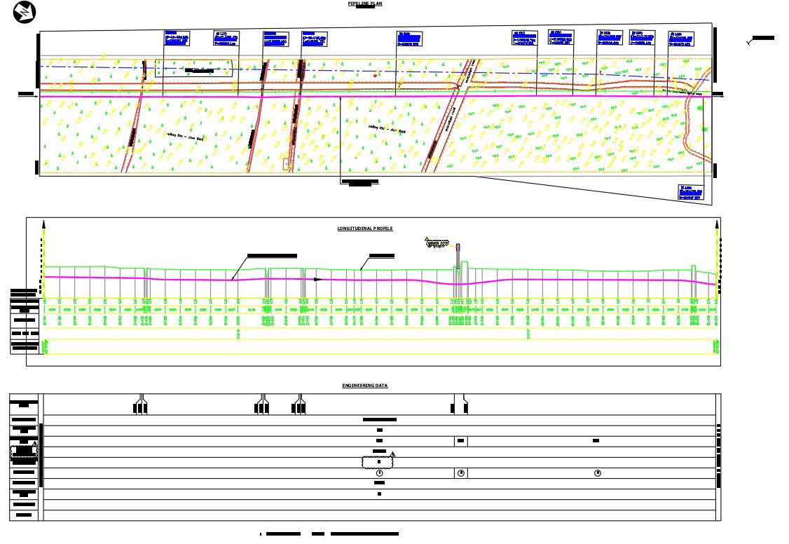 2D design of pipeline plan in AutoCAD, CAD file, dwg file