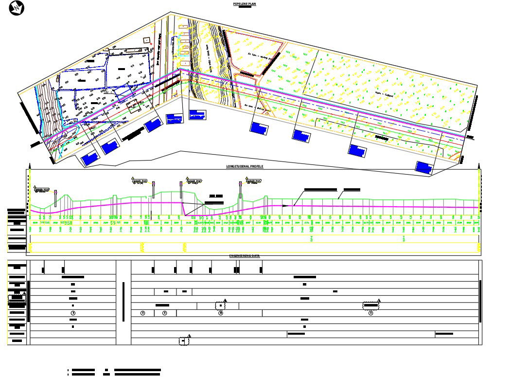 2D design of pipeline plan in AutoCAD drawing, CAD file, dwg file