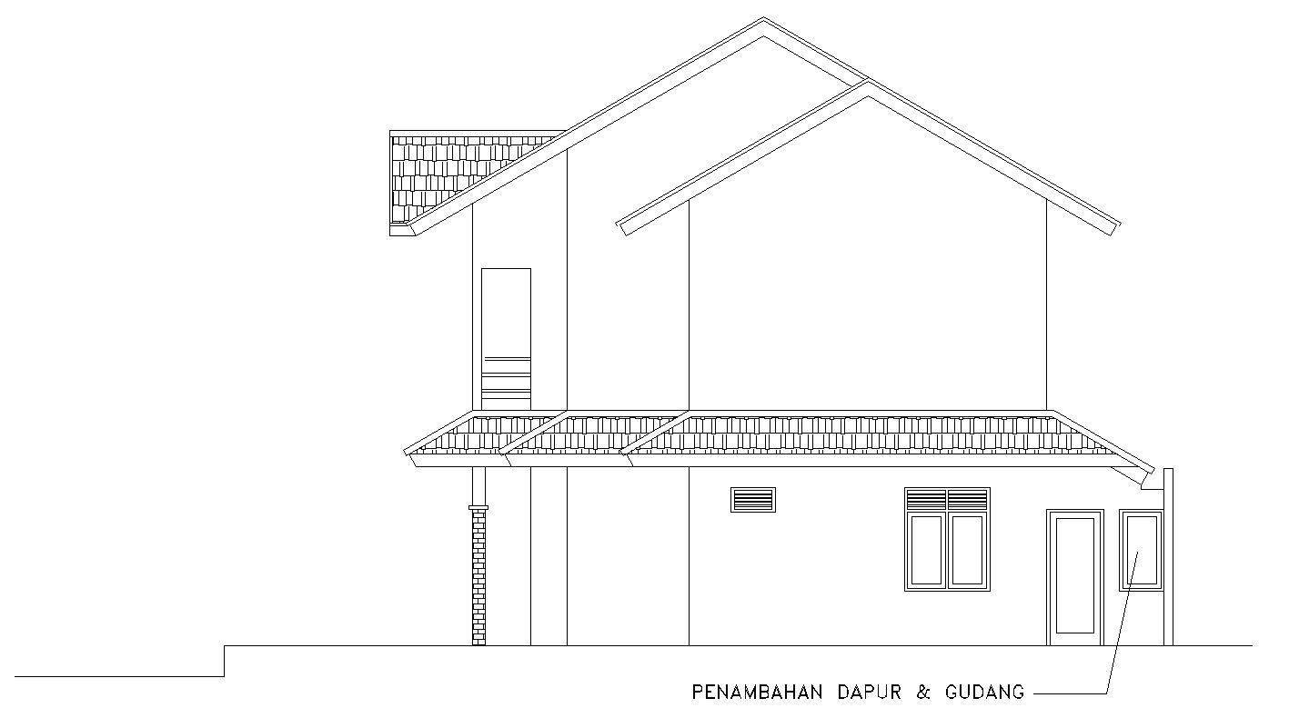 2D CAD Drawing of Rear Side Elevation for Residential Facade
