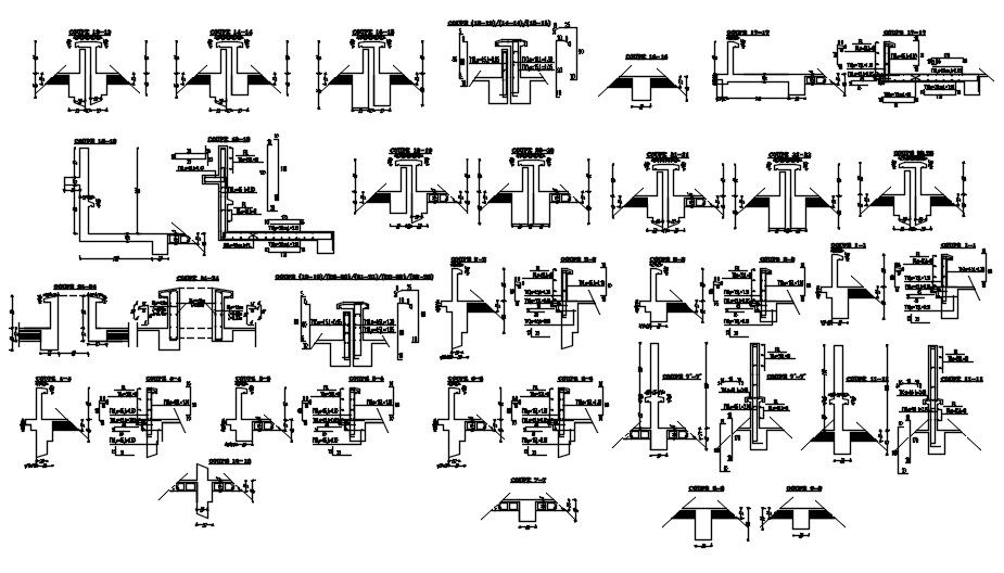 2D design of reinforcement and formwork details of the coping in AutoCAD drawing, CAD file, dwg file