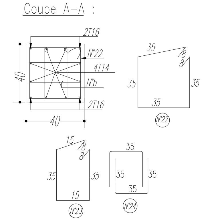 2D design of reinforcement details of the column, CAD file,dwg file