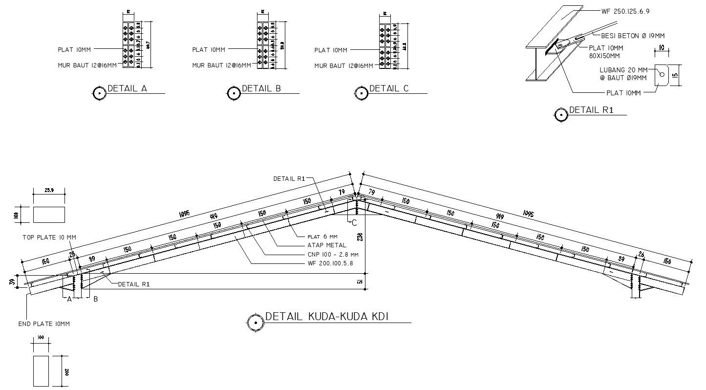 2D design of roof truss design in AutoCAD drawing, CAD file, dwg file