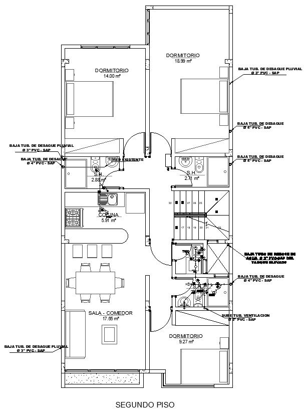 Detailed AutoCAD 2D Drawing of Second Floor Plan Layout