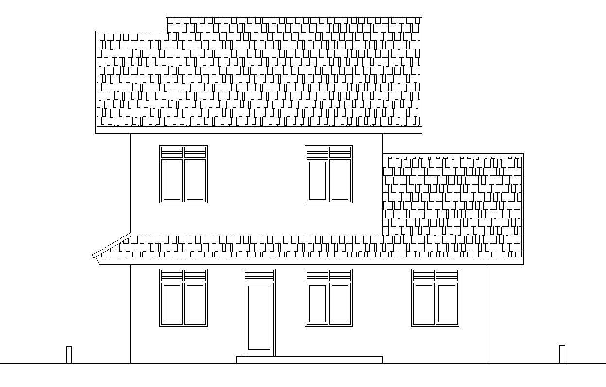 2D Side Elevation Drawing of House in AutoCAD DWG Format