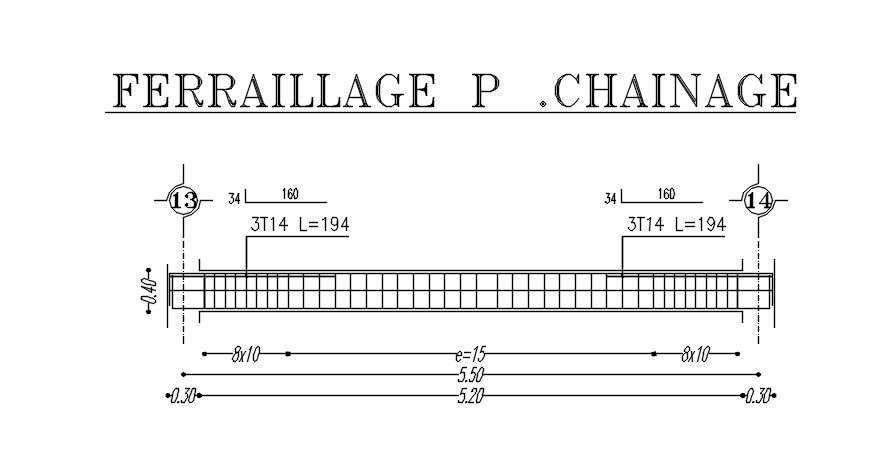2D design of slab reinforcement details in AutoCAD drawing, CAD file