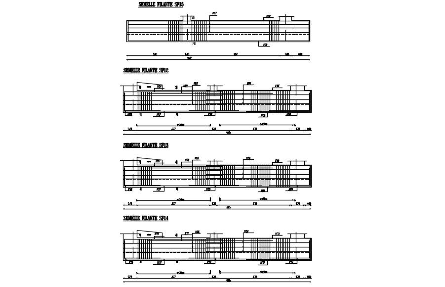 2D design of strip footing details in AutoCAD drawing, CAD file, dwg file