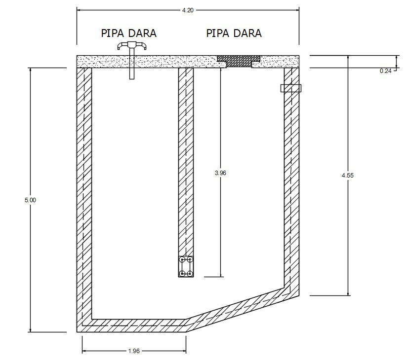 2D design of the septic tank in AutoCAD drawing, CAD file, dwg file