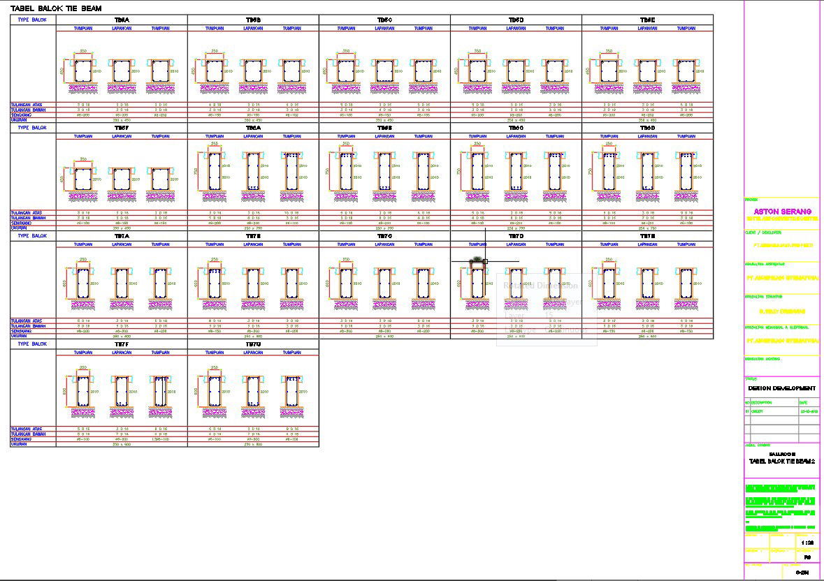 2D design of tie beam table in AutoCAD drawing, CAD file, dwg file