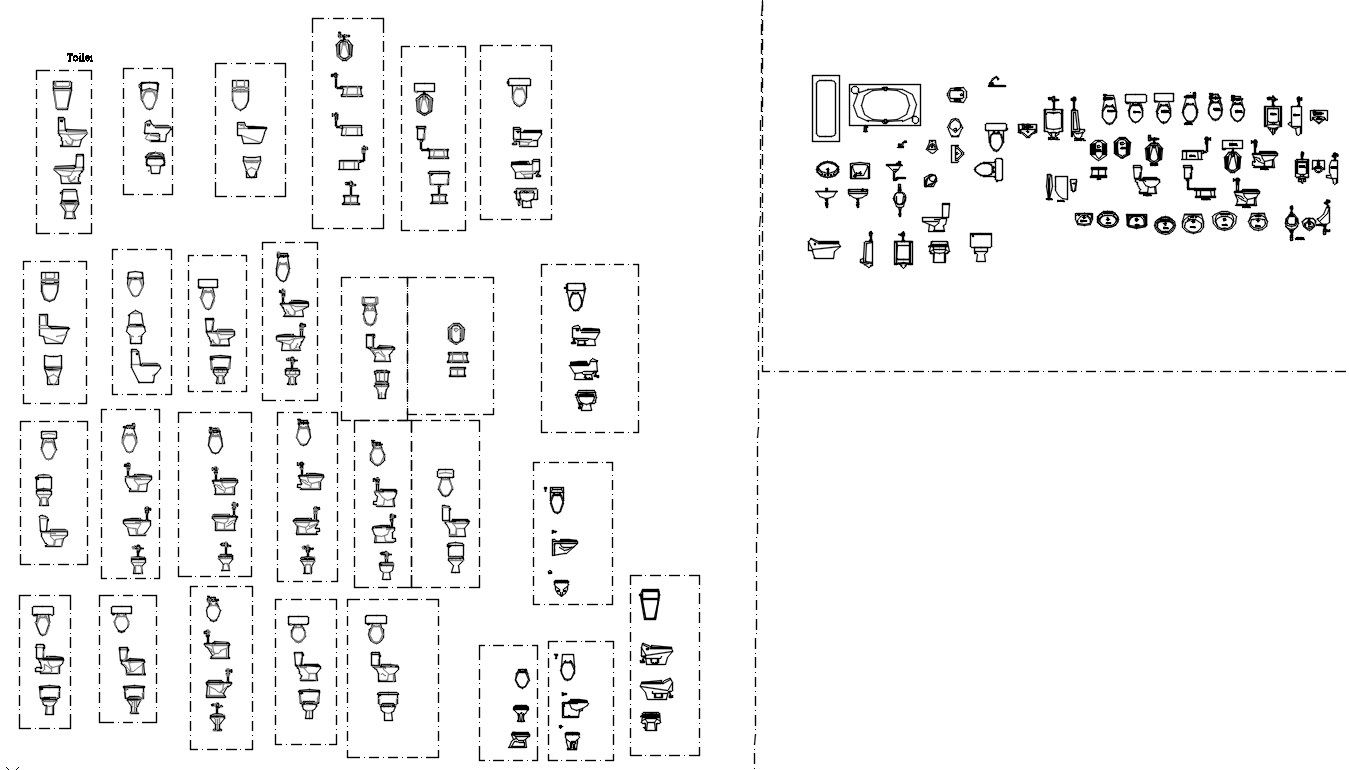 2D design of toilet and urinal blocks in AutoCAD drawing, CAD file, dwg file
