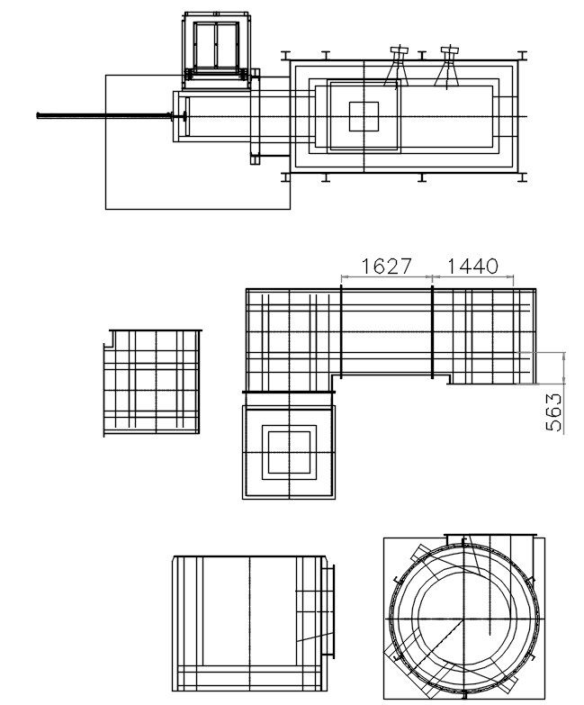 2D design of top view of incinerator chamber in AutoCAD drawing, CAD file, dwg file