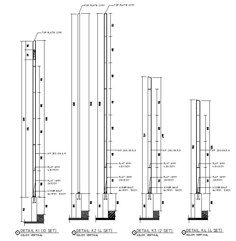 2D design of vertical column details in AutoCAD drawing, CAD file, dwg file