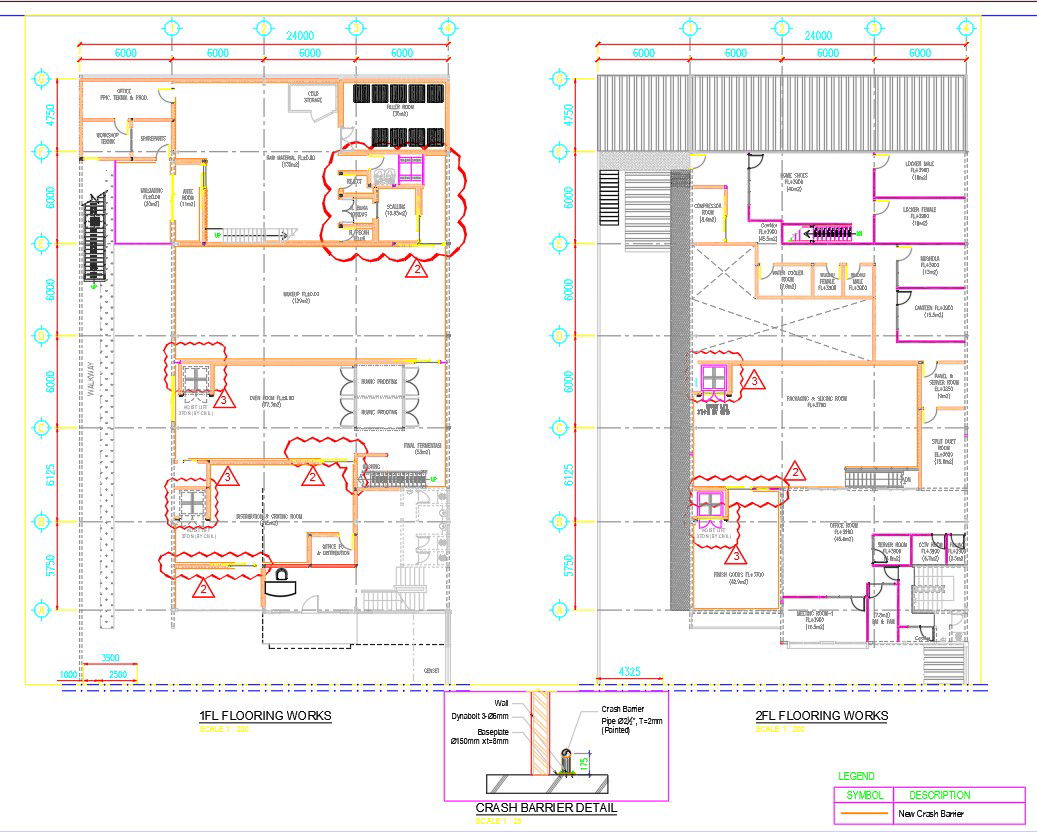 2D drawing of Crash barrier details in AutoCAD design, CAD file, dwg file