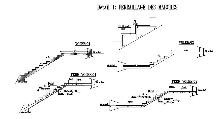 2D drawing of REINFORCEMENT OF STEPS details in AutoCAD design, CAD file, dwg file