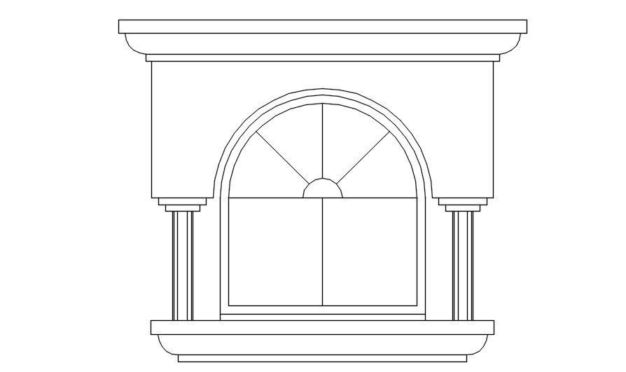 2D drawing of arch window in AutoCAD, dwg file, CAD file