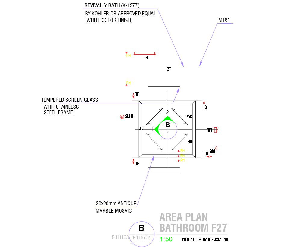 2D drawing of area plan of bathroom in AutoCAD design, CAD file, dwg file
