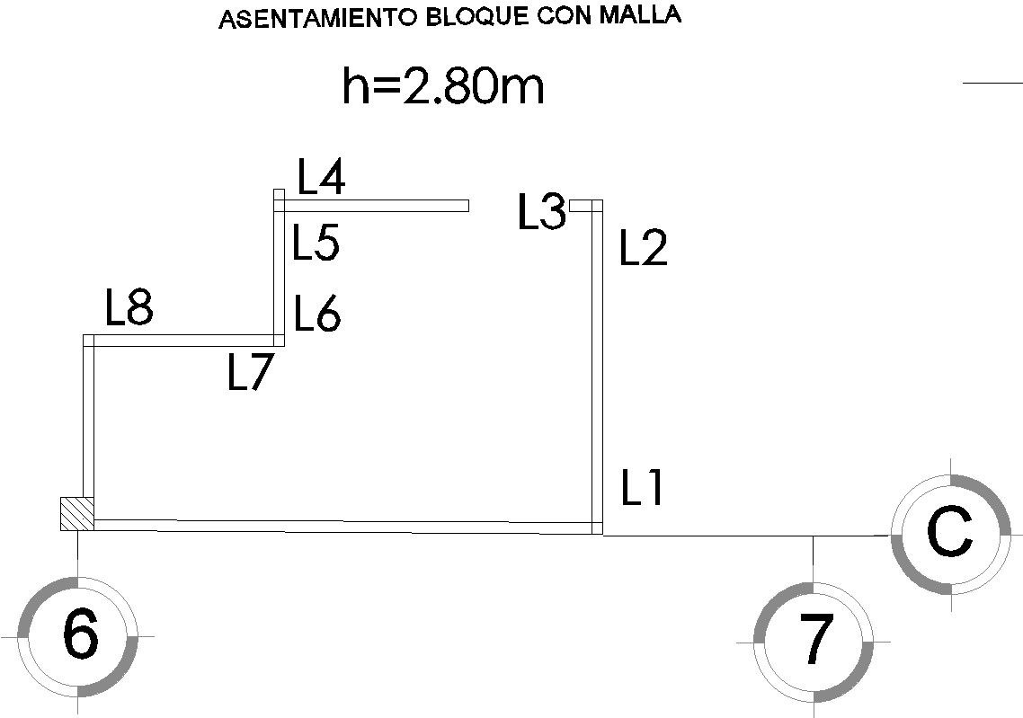 2D drawing of block masonry with detailing