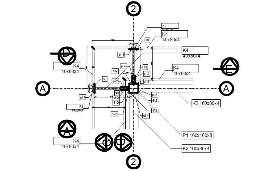 2D drawing of column joints in AutoCAD, dwg file, CAD file