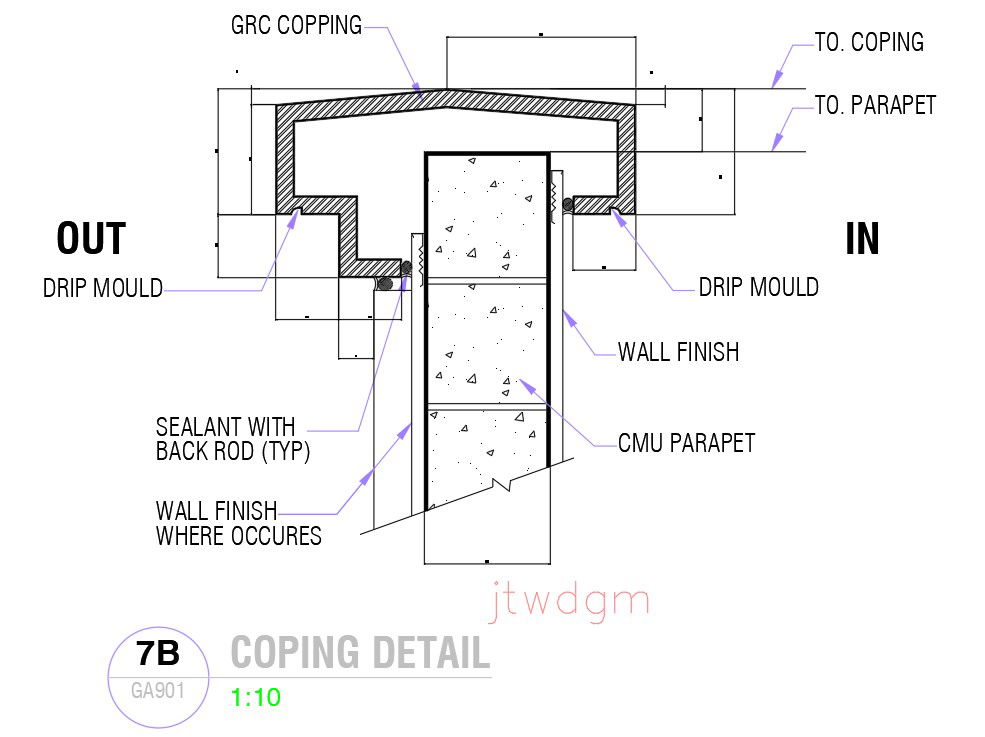 2D drawing of coping detail in AutoCAD design, dwg file, CAD file