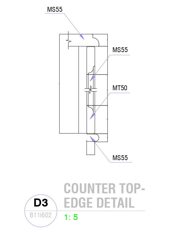 2D drawing of counter top-edge detail in AutoCAD design, dwg file, CAD file