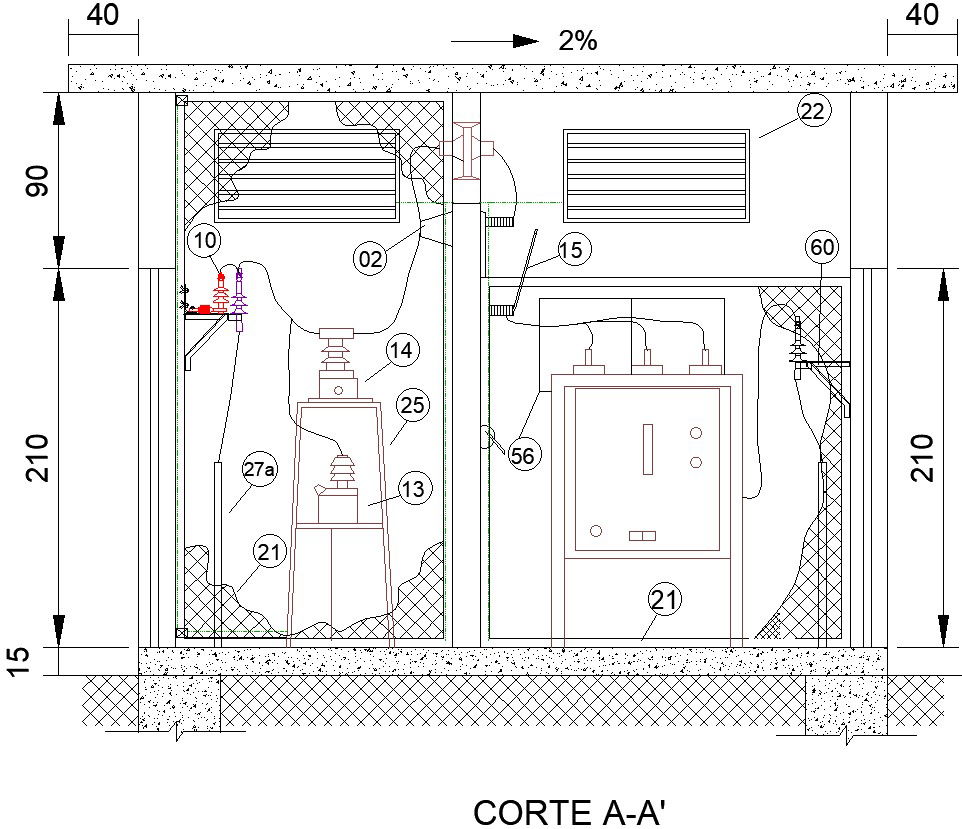 2D drawing of cross section AA' of electric power distribution system