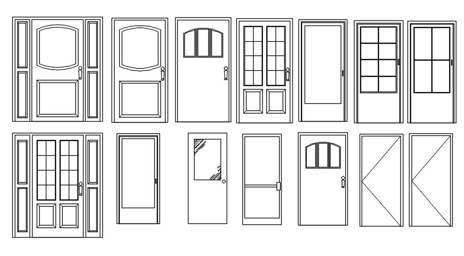 2D drawing of different patterns of door in AutoCAD, CAD file, dwg file