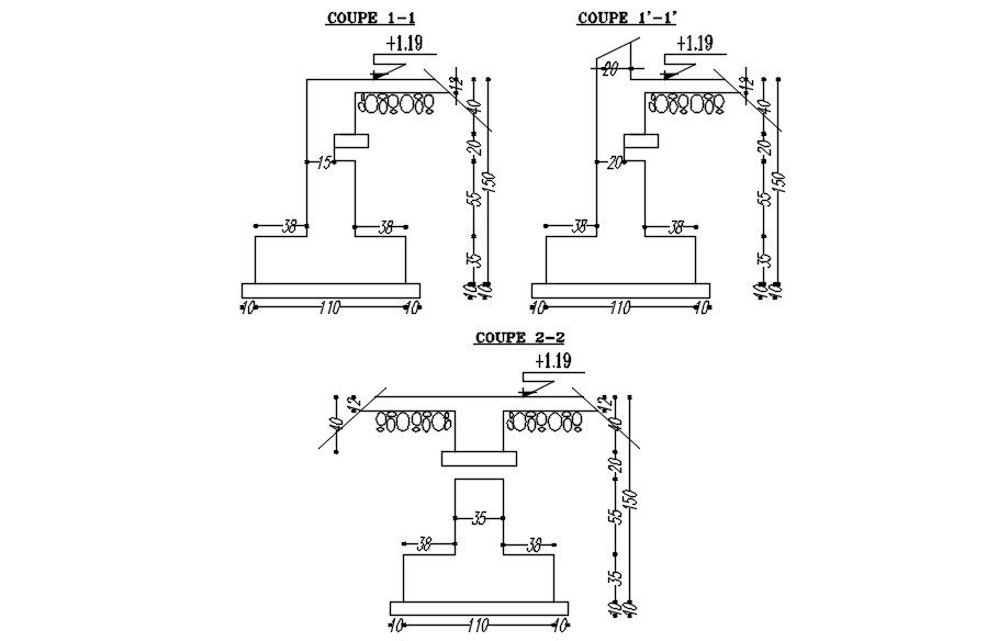 2D drawing of different structures with formwork details in AutoCAD design, CAD file, dwg file
