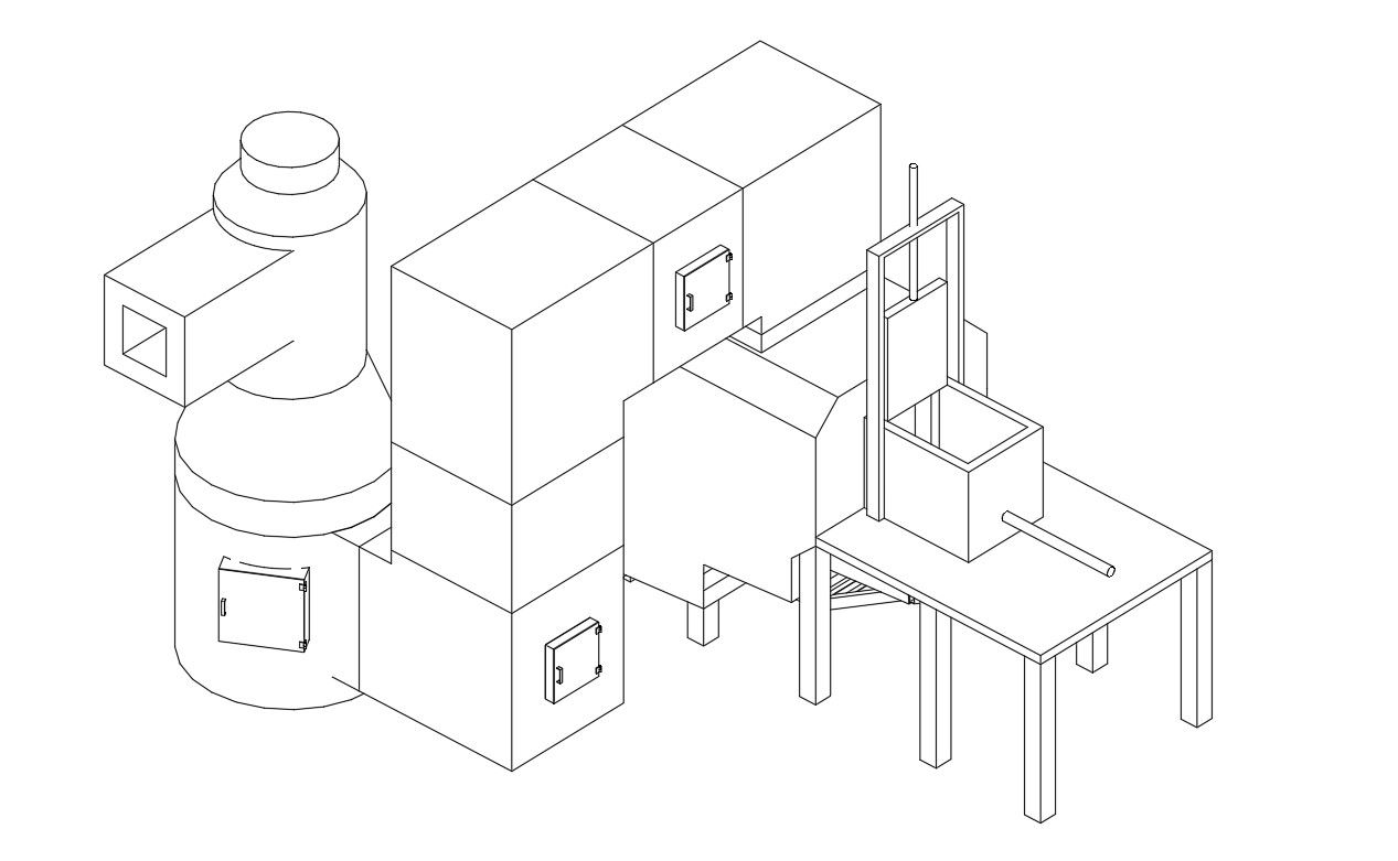 2D drawing of factory machine in AutoCAD, CAD file, dwg file