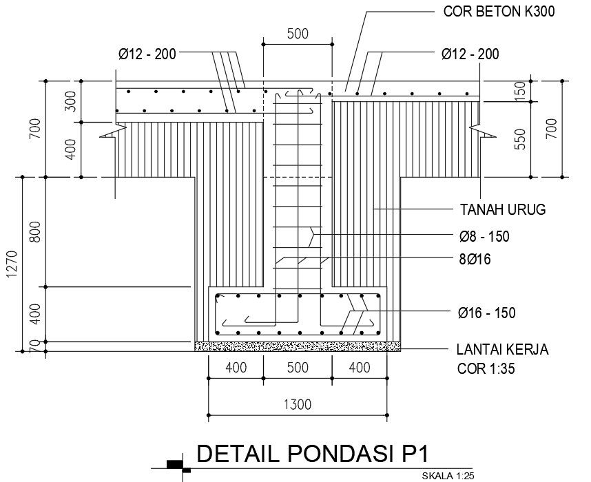 2D drawing of foundation details in AutoCAD, dwg file, CAD file