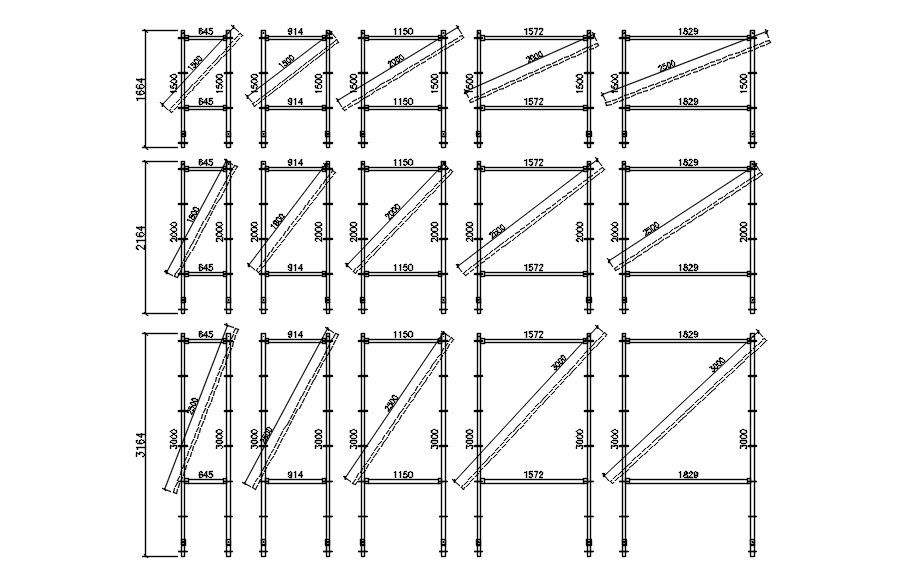 2D drawing of frame structure in AutoCAD, dwg file, CAD file