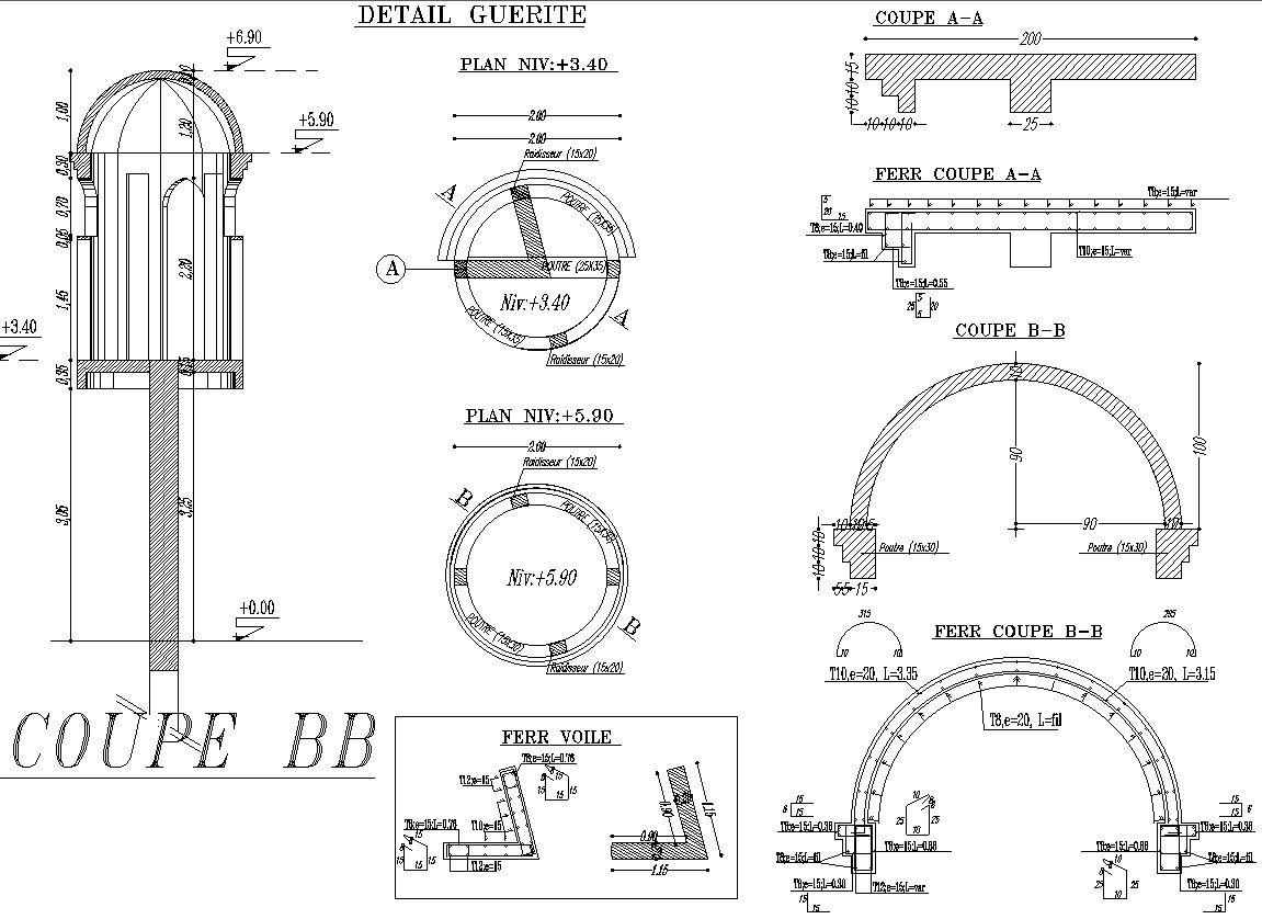 2D drawing of gatehouse structural details in AutoCAD design, CAD file, dwg file