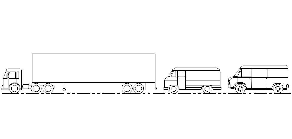 2D drawing of heavy loaded vehicles in AutoCAD, dwg file, CAD file