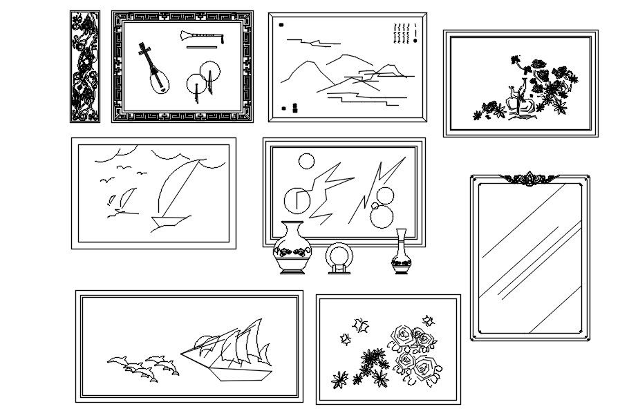 2D drawing of home decor paintings in AutoCAD, dwg file, CAD file