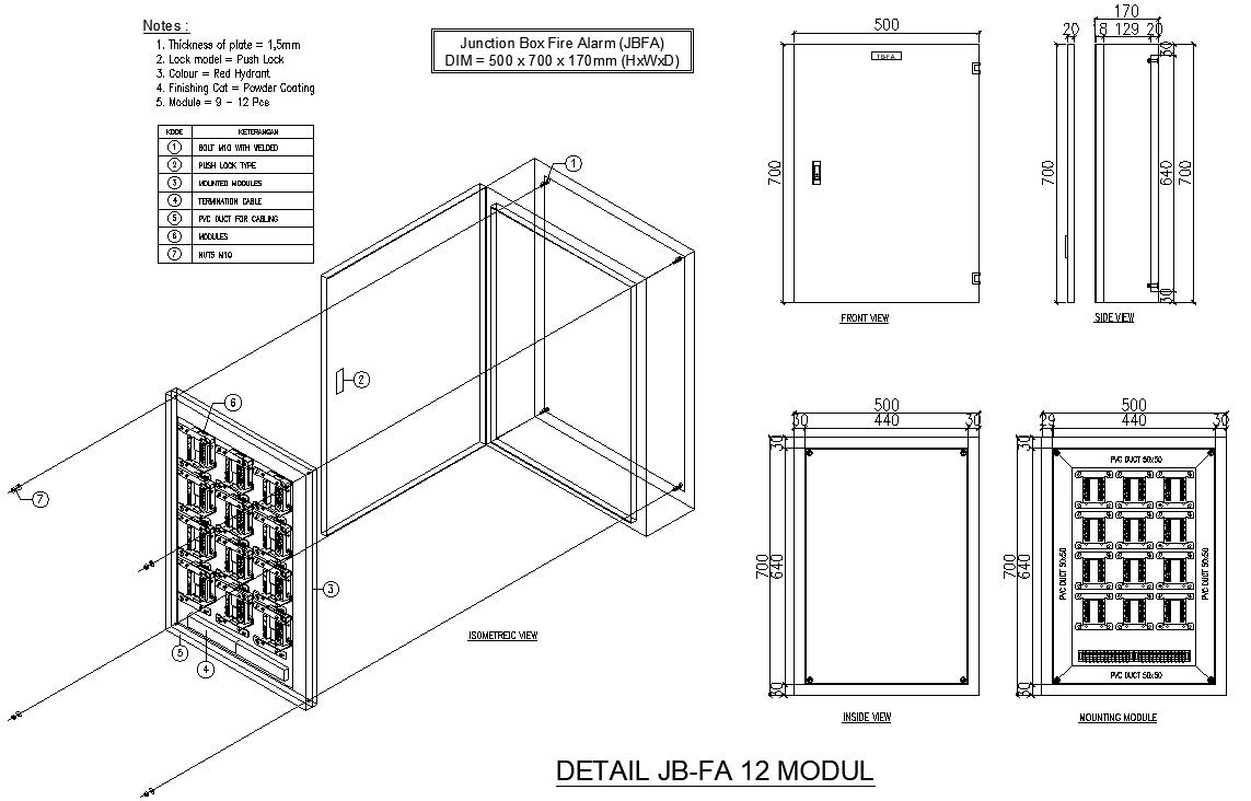 2D drawing of junction box fire alarm in AutoCAD, dwg file, CAD file