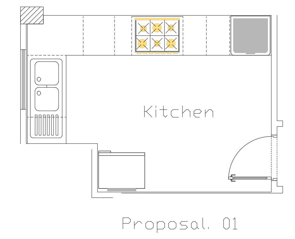 2D Kitchen Layout Plan in AutoCAD for Interior Designer